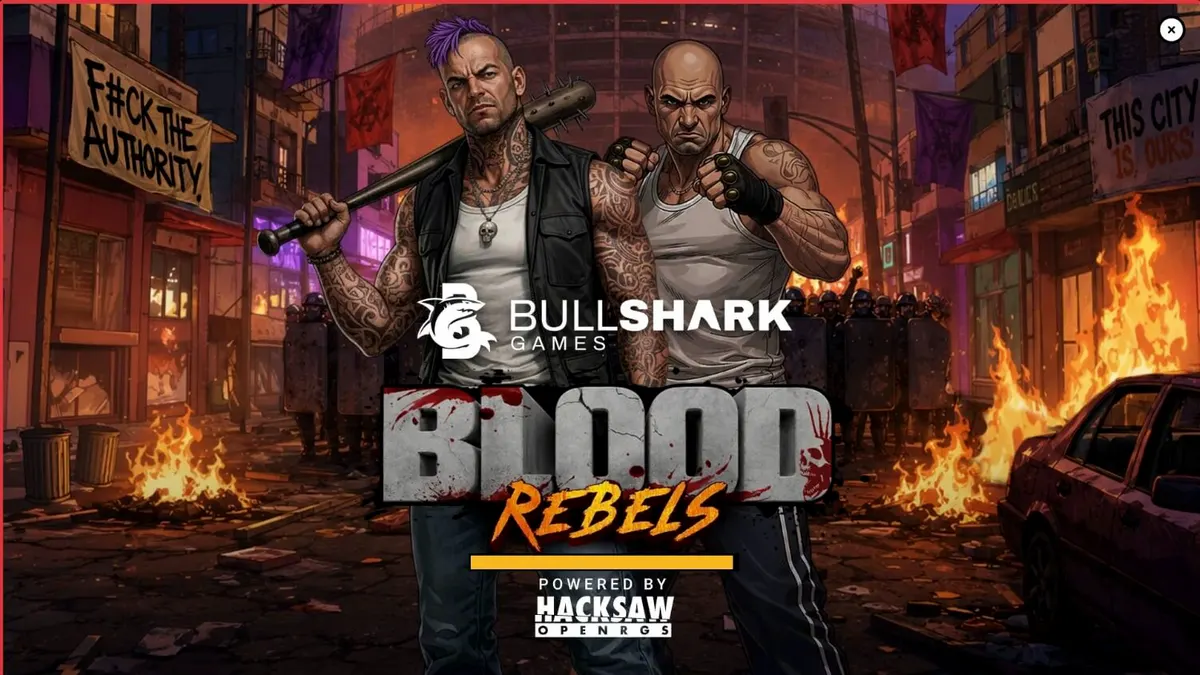 Interface do slot Blood Rebels com tema urbano e rebelde