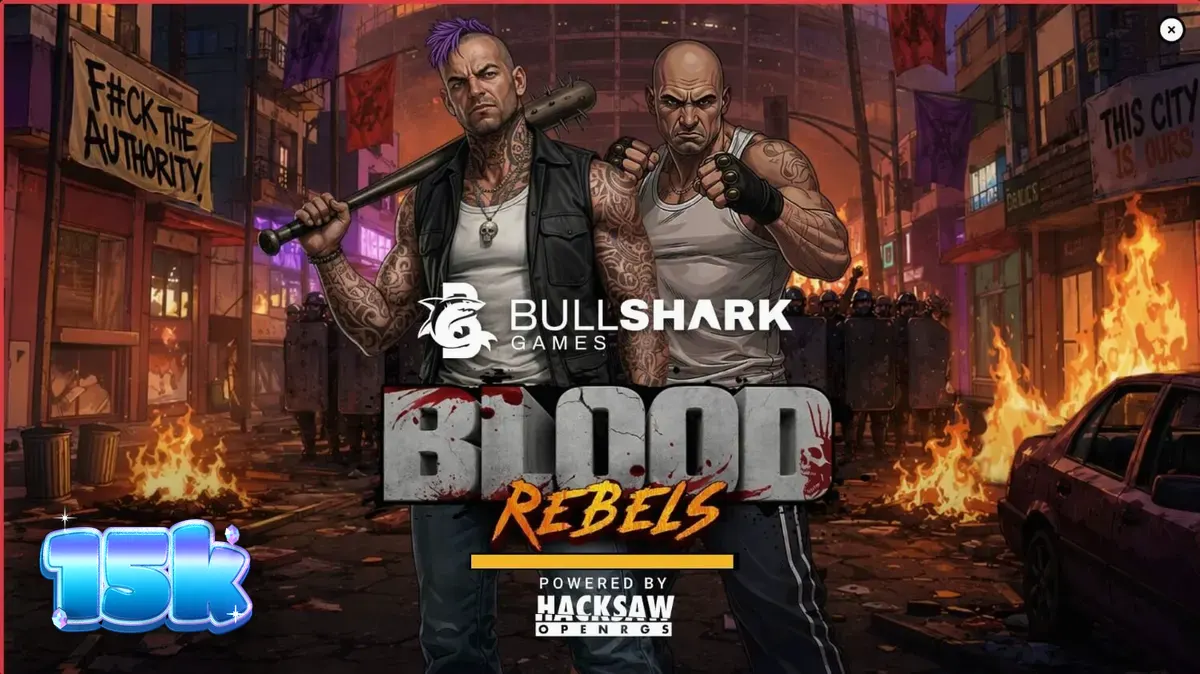 Cena urbana e industrial do jogo de slot Blood Rebels